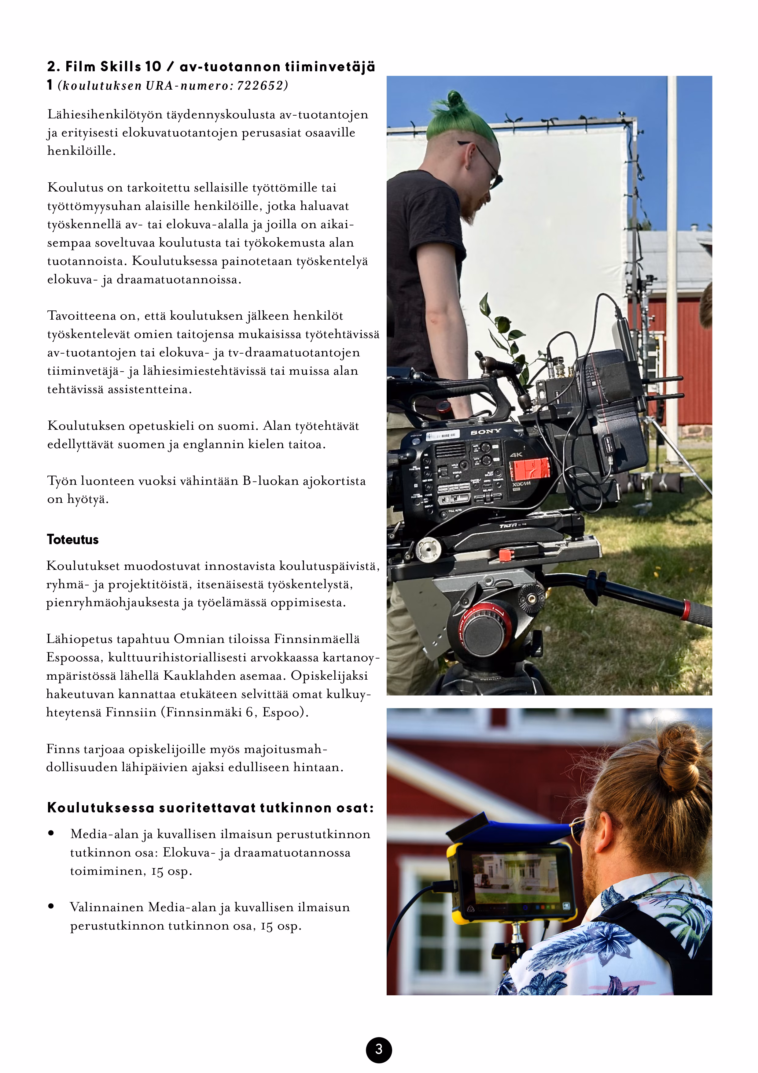 Film Skills brochure page three